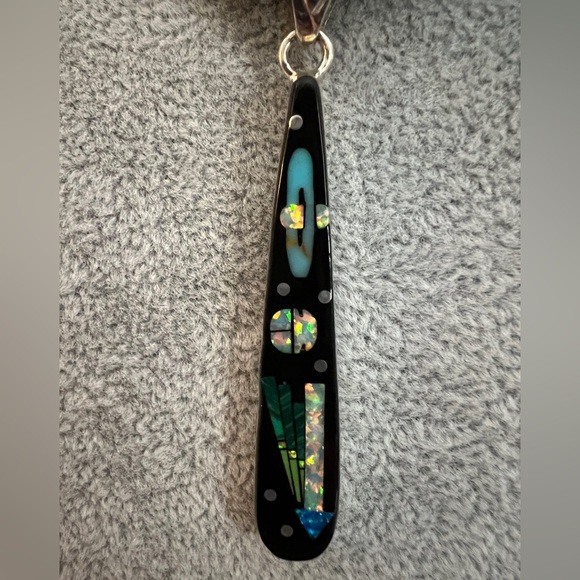 ❤️ Zuni Galaxy Native American Multi-stone Inlaid Sterling Pendant Signed “LU” - Picture 7 of 12